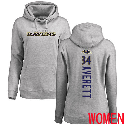 Baltimore Ravens Ash Women Anthony Averett Backer NFL Football 34 Pullover Hoodie Sweatshirt